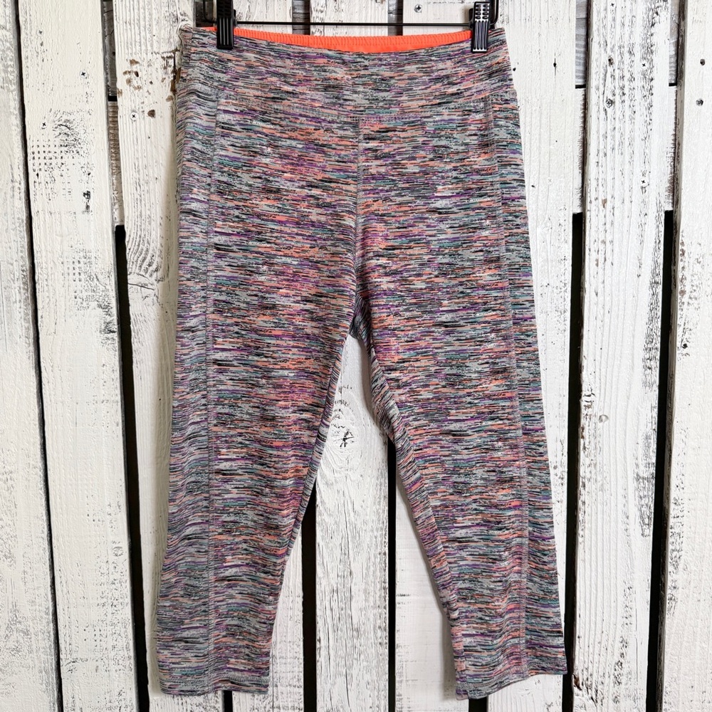 Take A‎ Walk Athletic Leggings Neon Multicolor Yoga Gym Run Size Medium Mid Calf